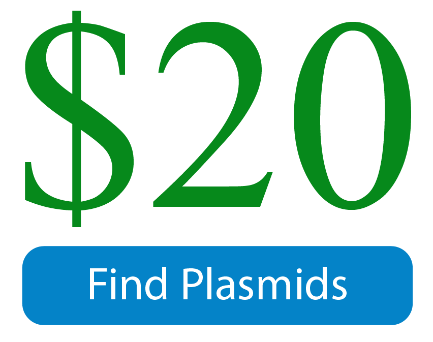 Text that says "$20 Find plasmids"