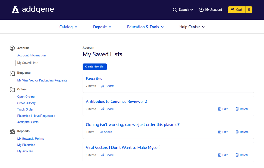 My Saved List Screenshot