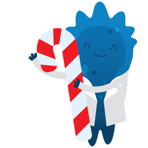 Blugene holding a candy cane